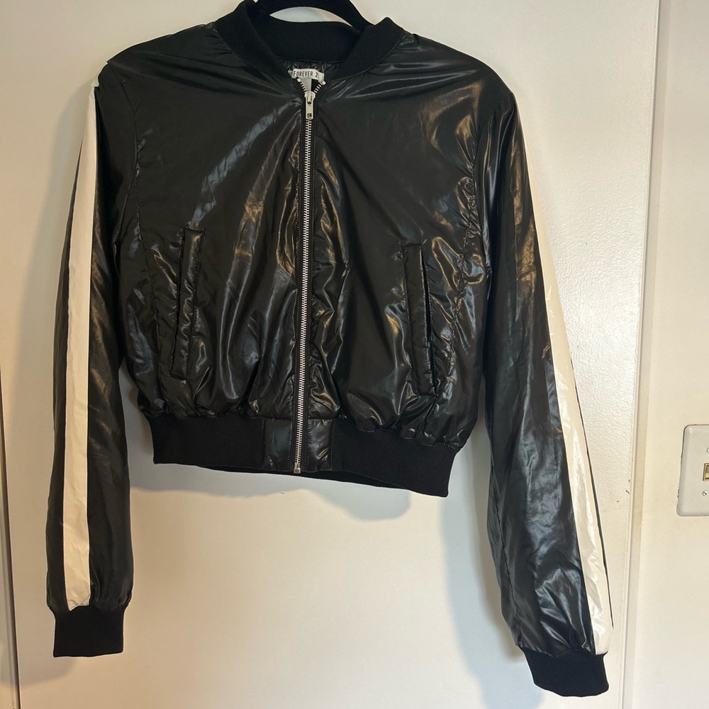 Forever 21 Black with white stripe Lightweight Bomber Jacket